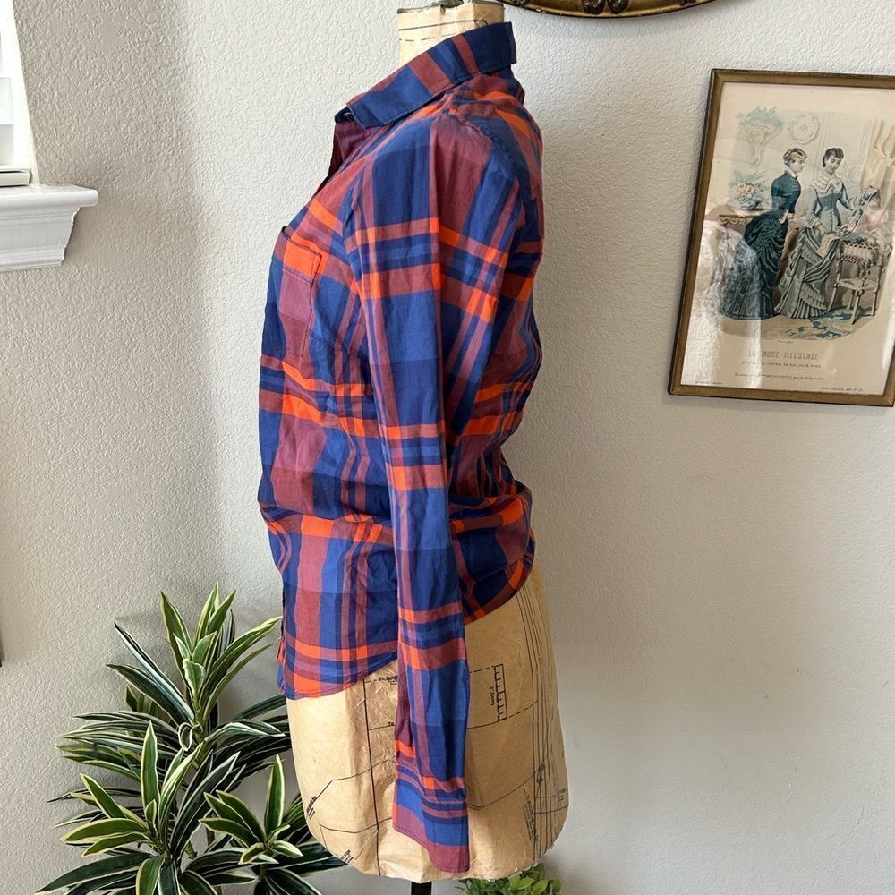 J Crew Red Blue Plaid Button Up Blouse sz S - Picture 4 of 6